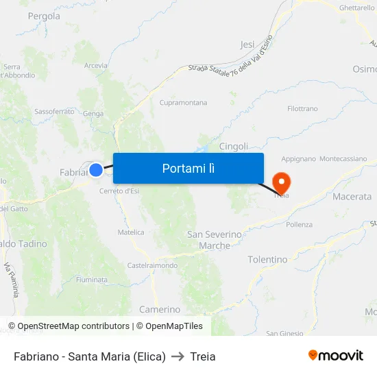 Fabriano - Santa Maria (Elica) to Treia map