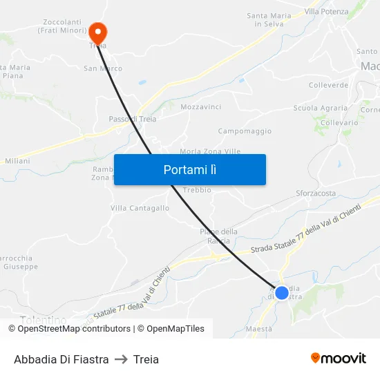 Abbadia Di Fiastra to Treia map
