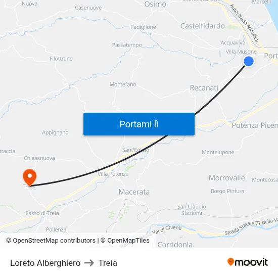 Loreto Alberghiero to Treia map