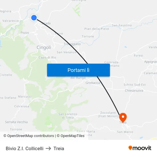 Bivio Z.I. Collicelli to Treia map
