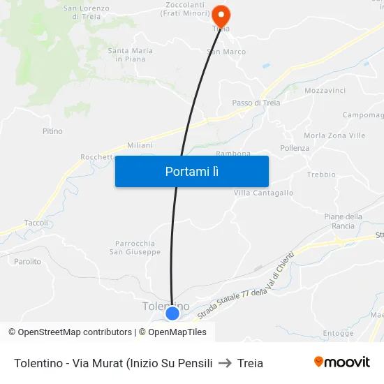 Tolentino - Via Murat (Inizio Su Pensili to Treia map