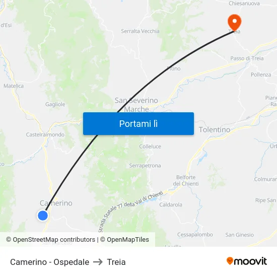 Camerino - Ospedale to Treia map