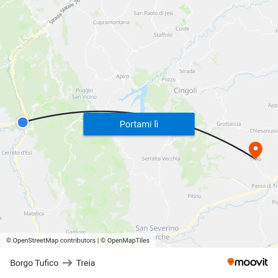 Borgo Tufico to Treia map