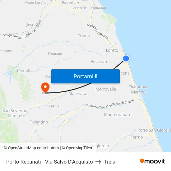Porto Recanati - Via Salvo D'Acquisto to Treia map