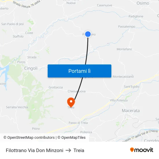 Filottrano Via Don Minzoni to Treia map