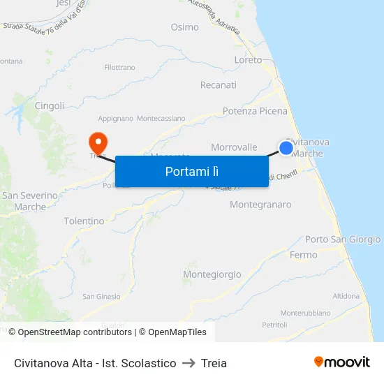 Civitanova Alta - Ist. Scolastico to Treia map