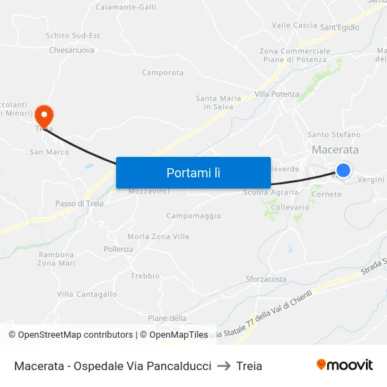Macerata - Ospedale Via Pancalducci to Treia map