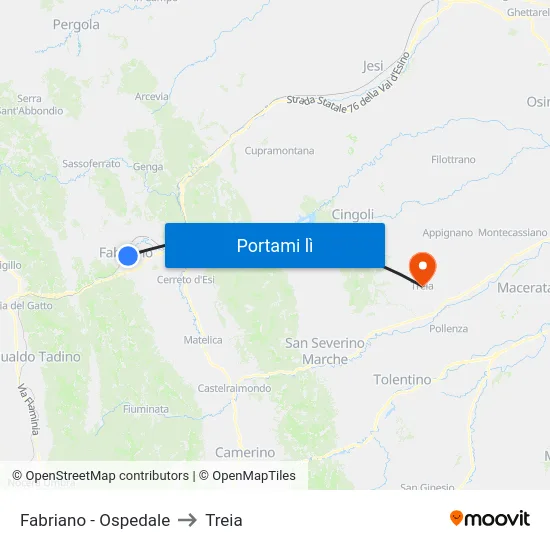 Fabriano - Ospedale to Treia map