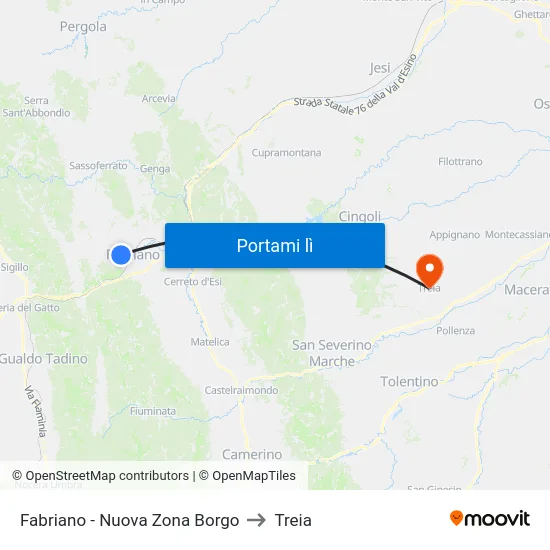 Fabriano - Nuova Zona Borgo to Treia map