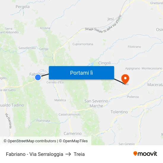 Fabriano - Via Serraloggia to Treia map