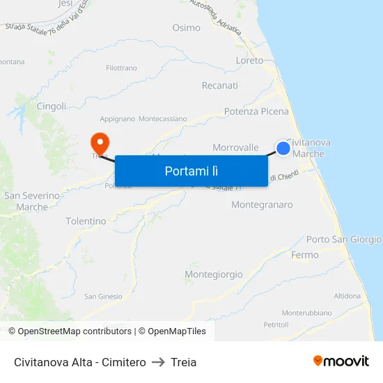 Civitanova Alta - Cimitero to Treia map
