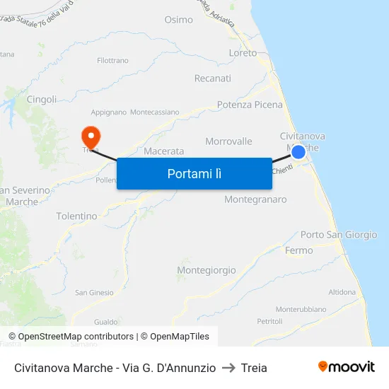 Civitanova Marche - Via G. D'Annunzio to Treia map