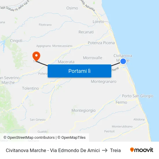 Civitanova Marche - Via Edmondo De Amici to Treia map