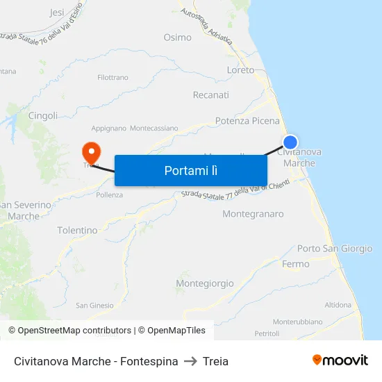 Civitanova Marche - Fontespina to Treia map