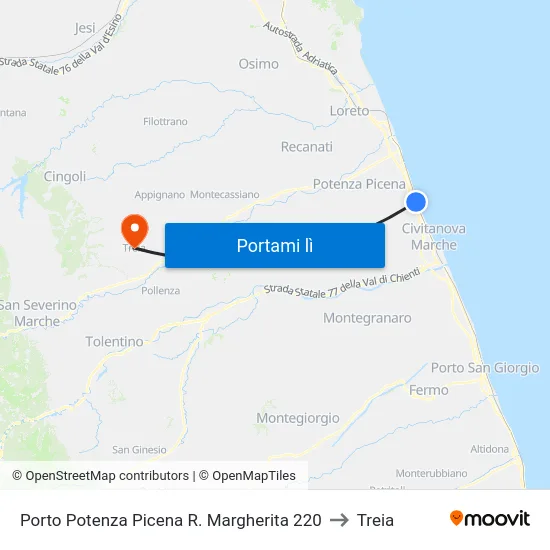 Porto Potenza Picena R. Margherita  220 to Treia map