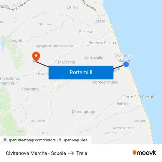 Civitanova Marche - Scuole to Treia map