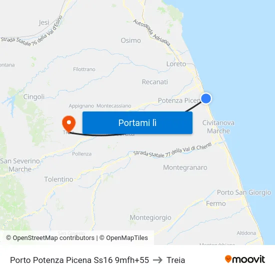 Porto Potenza Picena Ss16 9mfh+55 to Treia map