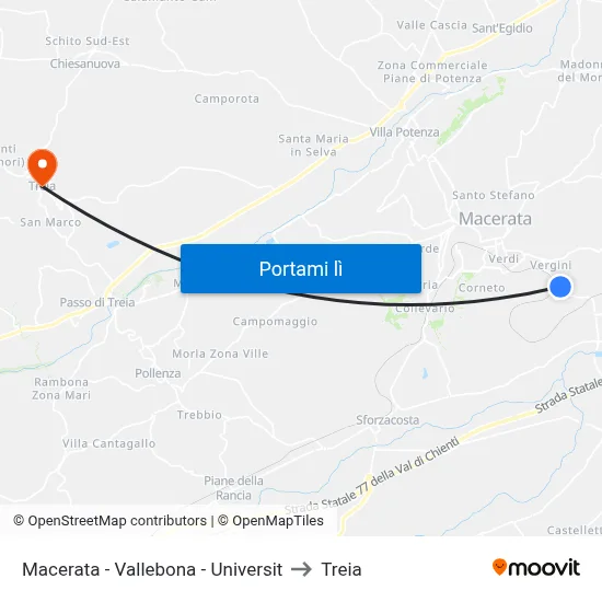 Macerata - Vallebona - Universit to Treia map