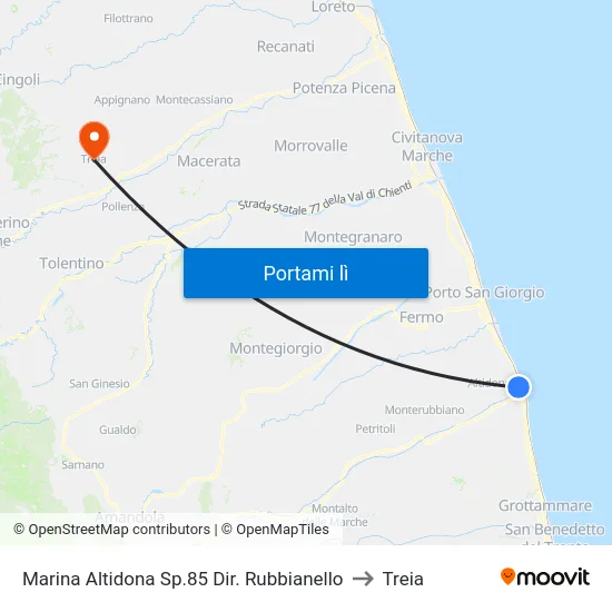 Marina Altidona Sp.85 Dir. Rubbianello to Treia map