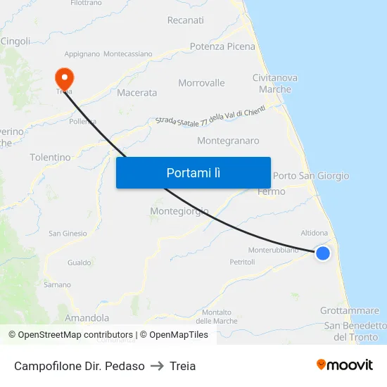 Campofilone Dir. Pedaso to Treia map