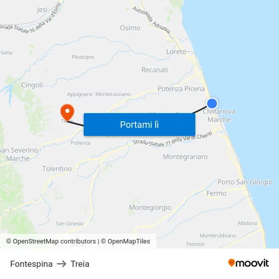 Fontespina to Treia map