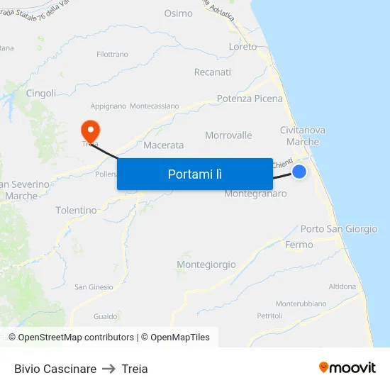 Bivio Cascinare to Treia map