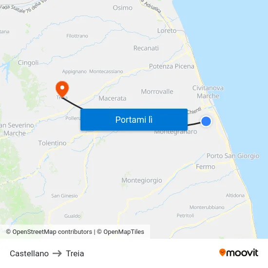 Castellano to Treia map