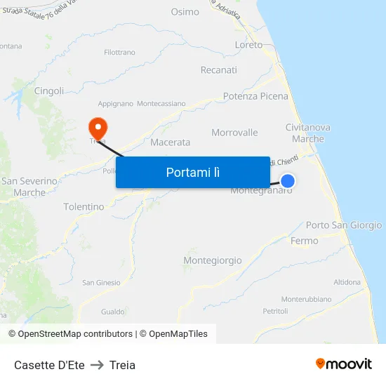Casette D'Ete to Treia map