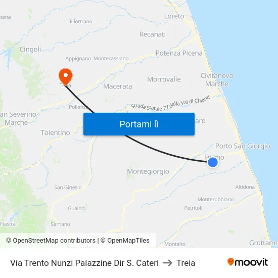 Via Trento Nunzi Palazzine Dir S. Cateri to Treia map