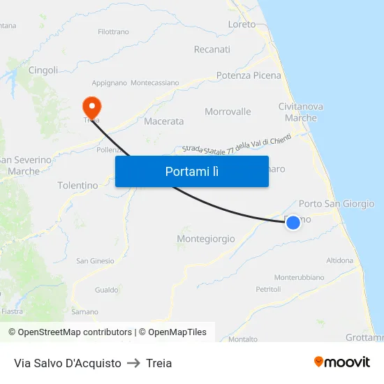 Via Salvo D'Acquisto to Treia map