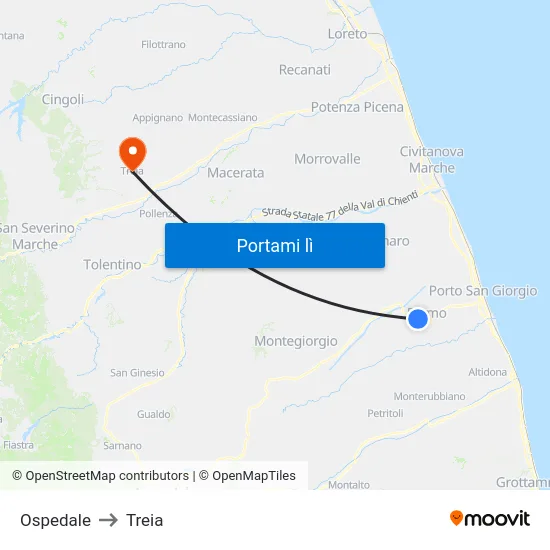 Ospedale to Treia map