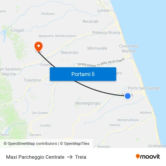 Maxi Parcheggio Centrale to Treia map