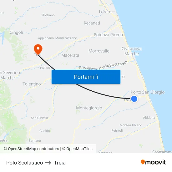 Polo Scolastico to Treia map