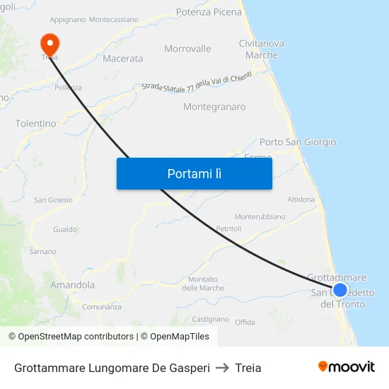 Grottammare Lungomare De Gasperi to Treia map