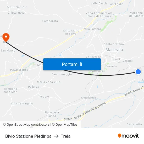 Bivio Stazione Piediripa to Treia map