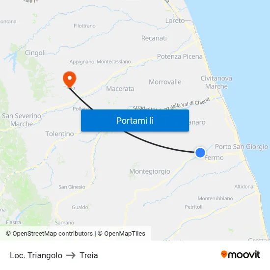 Loc. Triangolo to Treia map