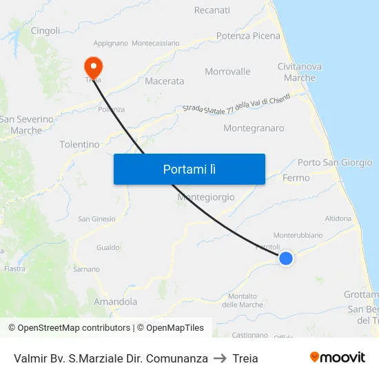 Valmir Bv. S.Marziale Dir. Comunanza to Treia map