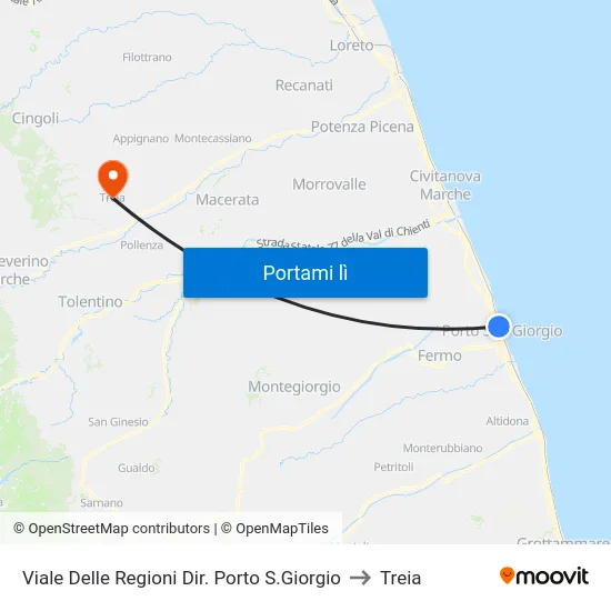 Viale Delle Regioni Dir. Porto S.Giorgio to Treia map