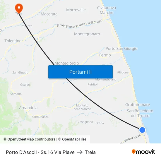 Porto D'Ascoli - Ss.16 Via Piave to Treia map