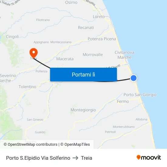 Porto S.Elpidio Via Solferino to Treia map
