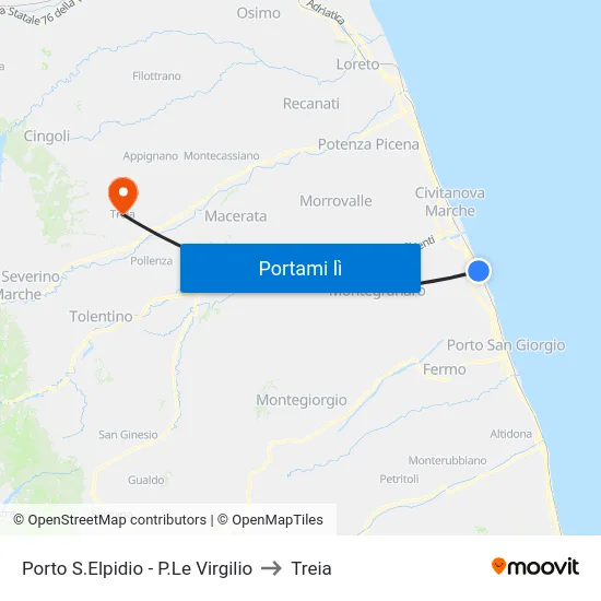 Porto S.Elpidio - P.Le Virgilio to Treia map