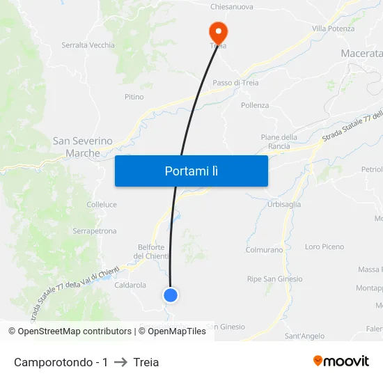 Camporotondo - 1 to Treia map