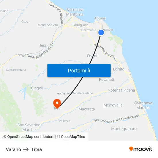 Varano to Treia map