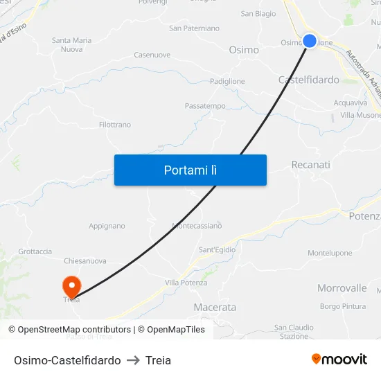 Osimo-Castelfidardo to Treia map