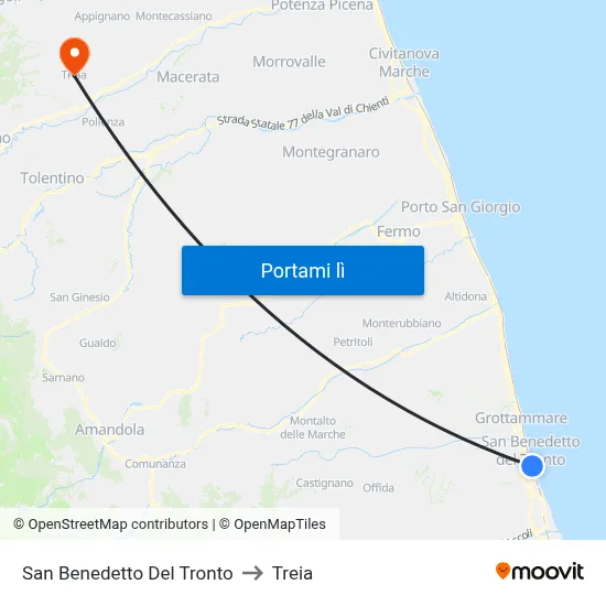 San Benedetto Del Tronto to Treia map
