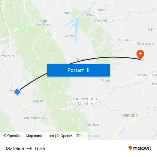 Matelica to Treia map