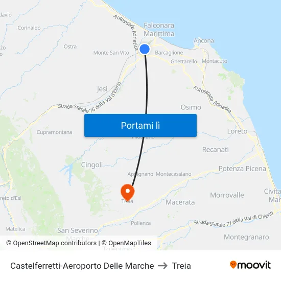 Castelferretti-Aeroporto Delle Marche to Treia map