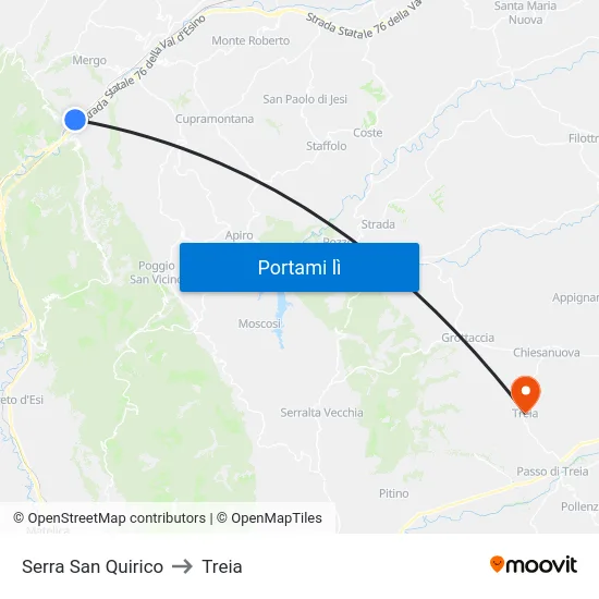 Serra San Quirico to Treia map