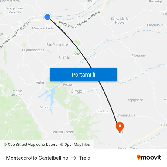 Montecarotto-Castelbellino to Treia map