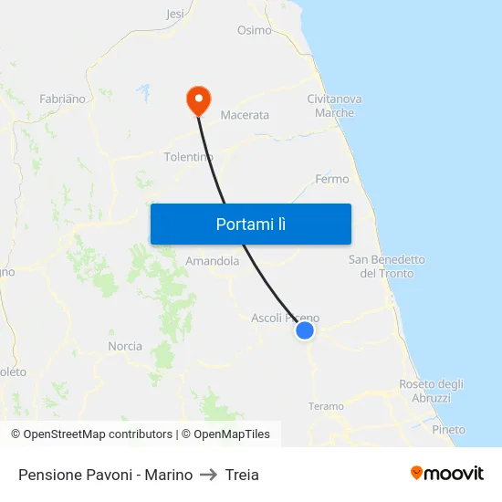 Pensione Pavoni - Marino to Treia map